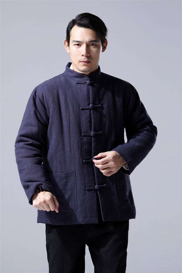 Men Traditional Chinese Style Linen and Cotton Quilted Jacket