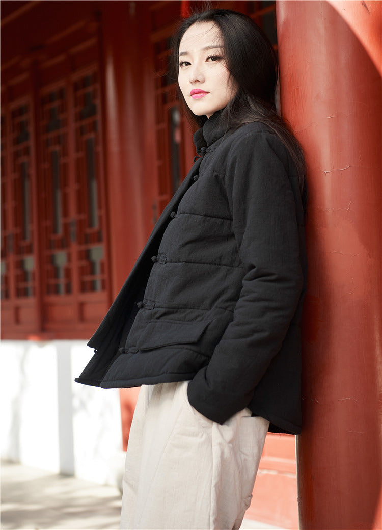 Winter NEW! Asian Retro Style Women Linen and Cotton Loose Style Quilted Long-sleeved Jacket