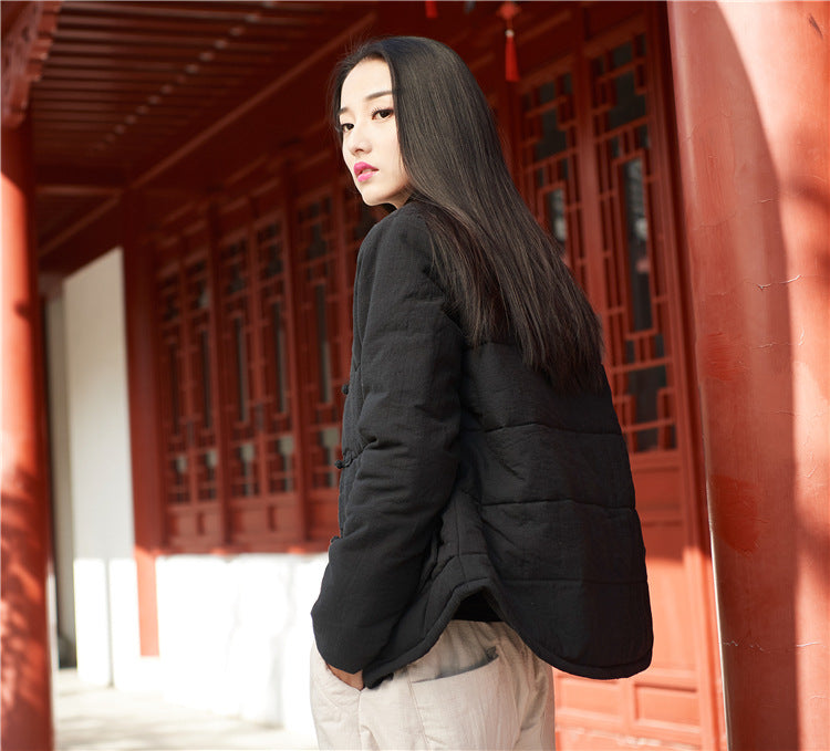 Winter NEW! Asian Retro Style Women Linen and Cotton Loose Style Quilted Long-sleeved Jacket