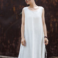 Boho Linen Blend Sleeveless Midi Dress - Casual Art Aesthetic Long Dress