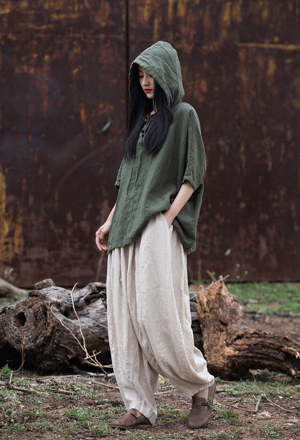 ZenBreeze Hooded Linen Tee – Sandwashed Ramie-Cotton Sun Shirt