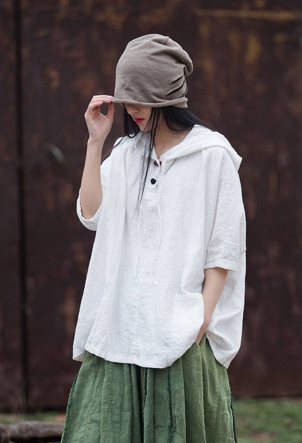 ZenBreeze Hooded Linen Tee – Sandwashed Ramie-Cotton Sun Shirt