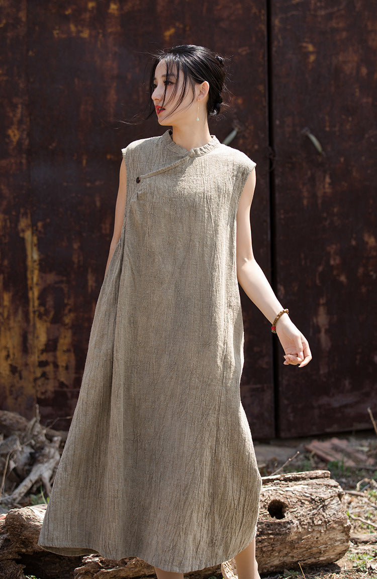 Boho Artisan Hand-Dyed Ramie-Cotton Maxi Dress