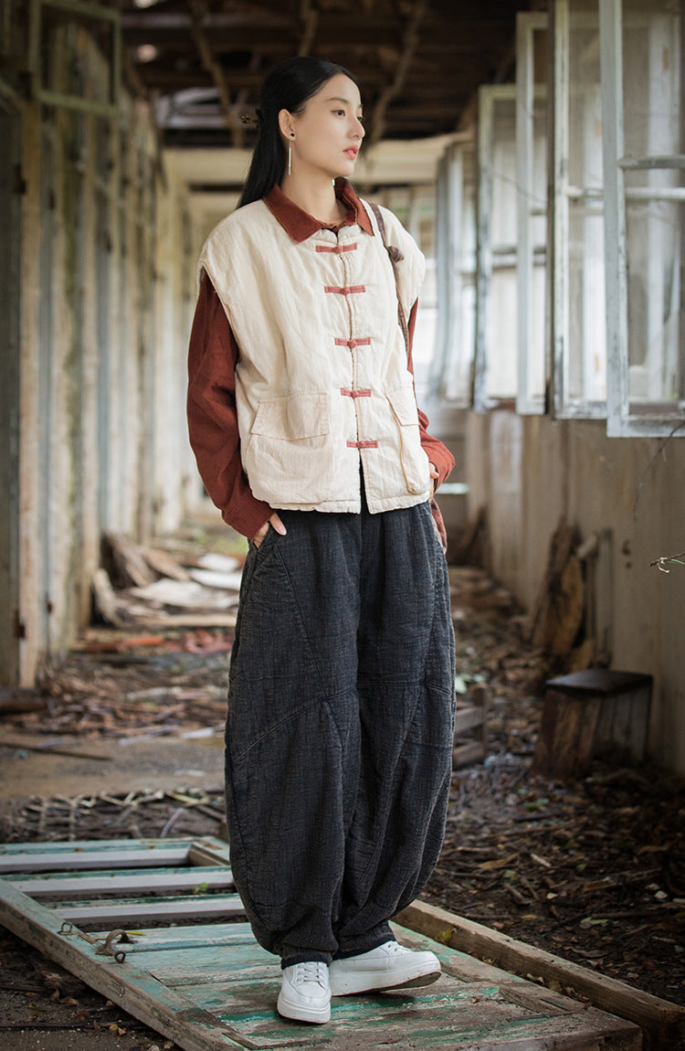 Winter NEW! Asian Style Women Linen and Cotton Quilted Vest