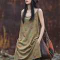 Boho Vintage Floral Cotton Camisole Midi Dress