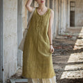 Boho Zen Hand-Dyed Cotton-Linen Midi Dress