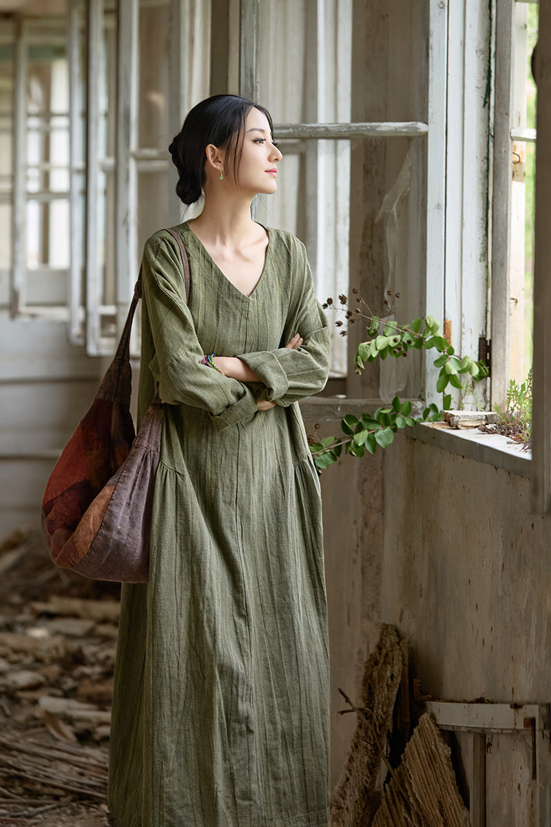 Artisan Tie-Dye Ramie Cotton Long Dress