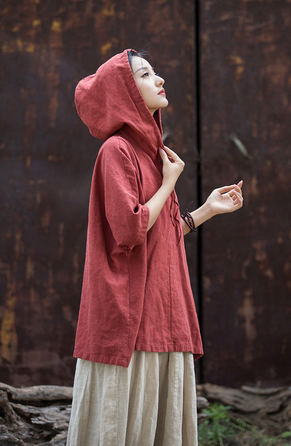ZenBreeze Hooded Linen Tee – Sandwashed Ramie-Cotton Sun Shirt
