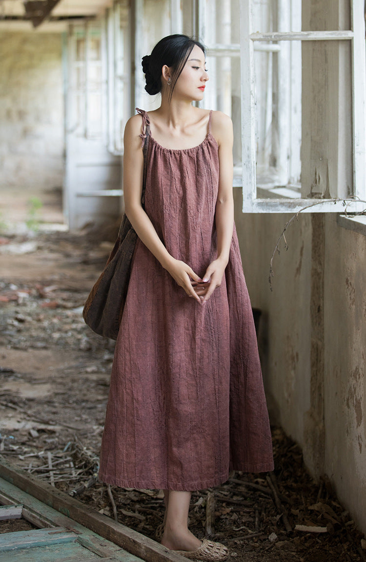 Boho Tie-Dye Ramie-Cotton Long Slip Dress