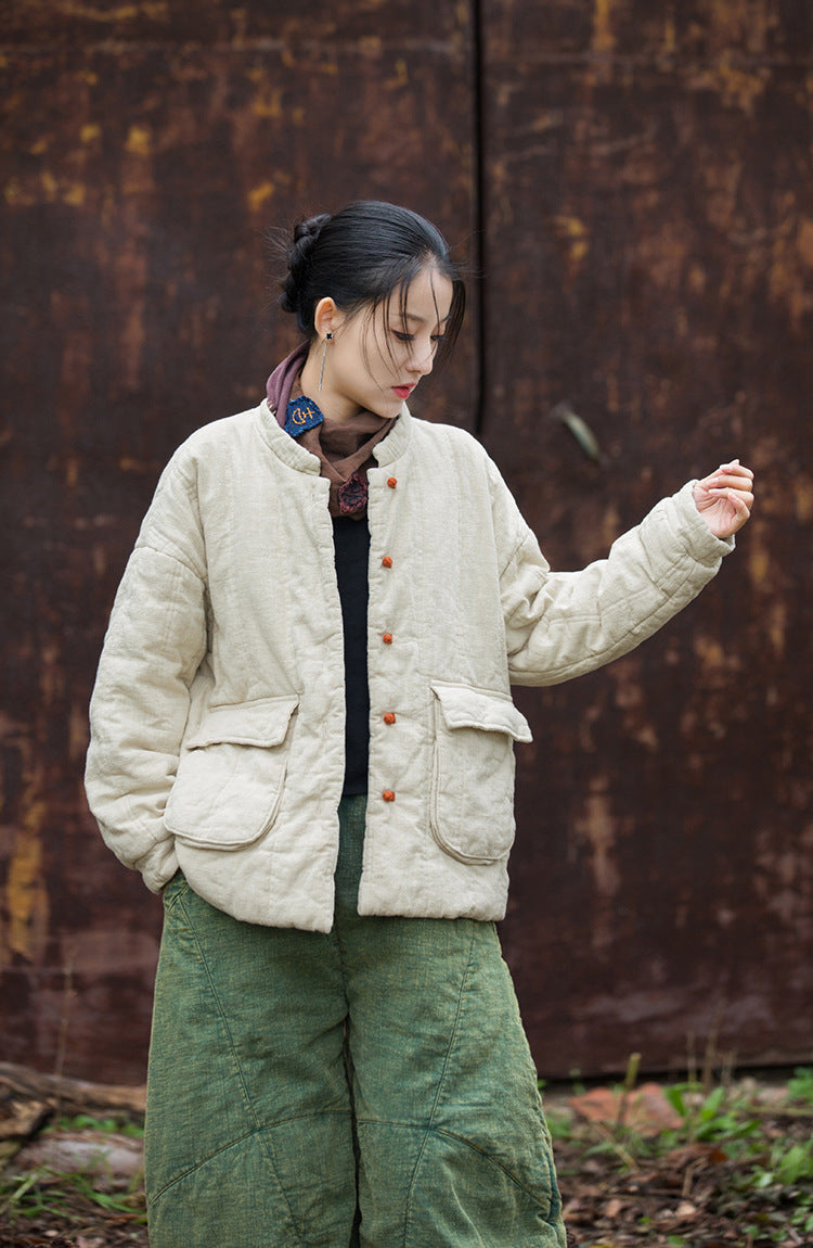 Winter NEW! Casual Style Women Linen and Cotton Quilted Coat
