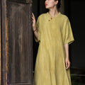 Boho Chic Tie-Dye Linen Blend Mandarin Collar Midi Cheongsam Dress