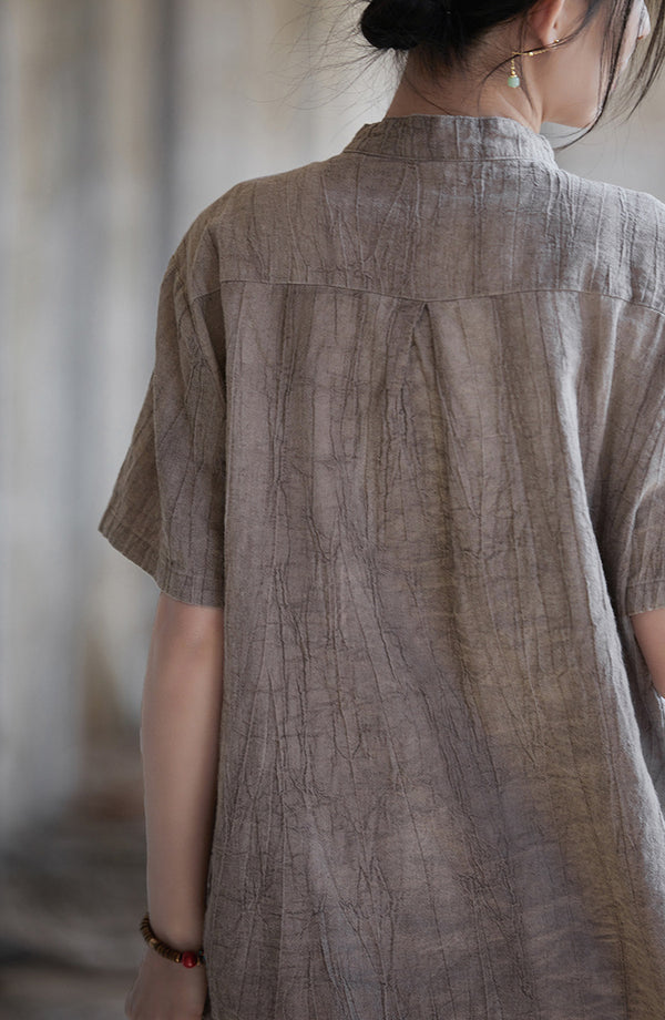 Vintage Washed Ramie Tee – Lightweight Short Sleeve Top with Artisan Dye Effect