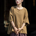 ZenLinen Mandarin Collar Tee – Breathable Cotton-Linen Short Sleeve Top