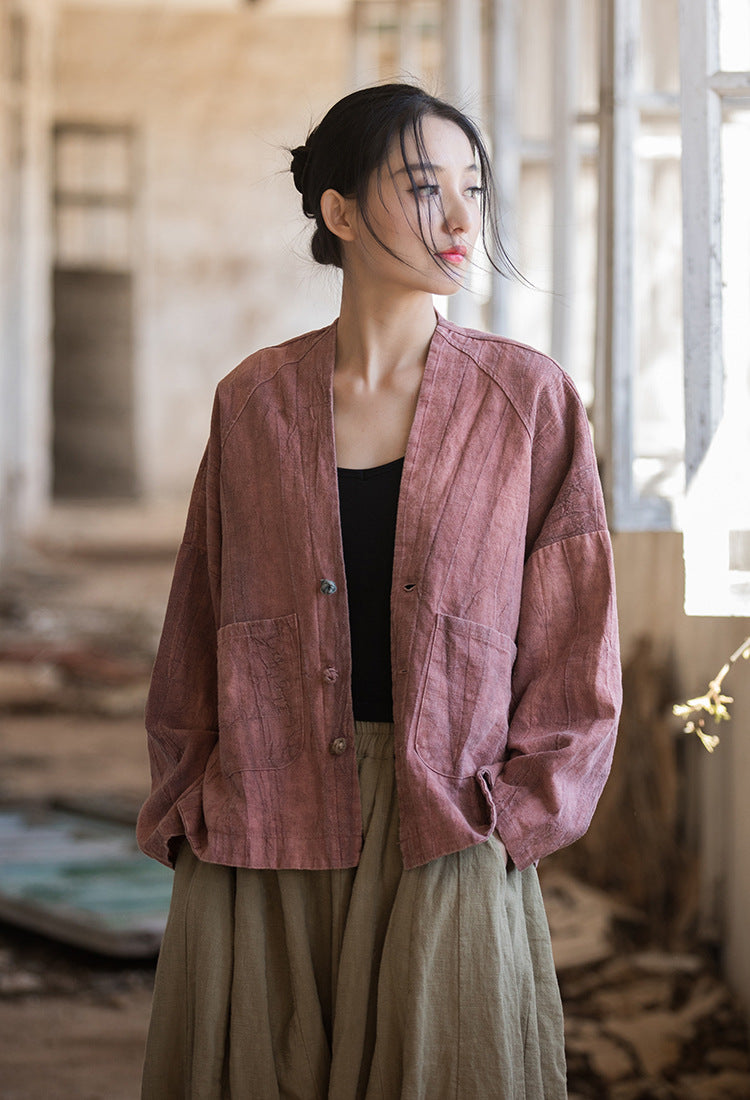 Summer NEW! Women Asian Style Long Sleeve Ramie Thin Cardigan Coat