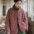 Winter NEW! Asian Casual Style Women Wrinkles Linen and Cotton Short Quilted Long-sleeved Coat