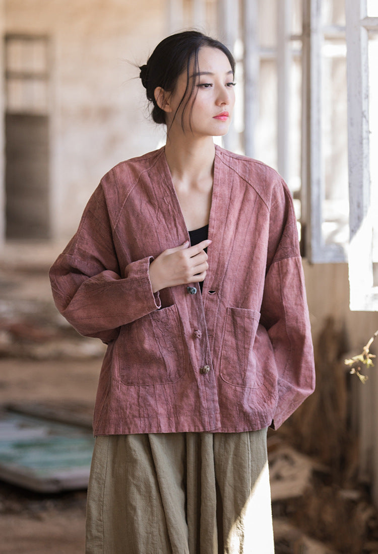 Summer NEW! Women Asian Style Long Sleeve Ramie Thin Cardigan Coat