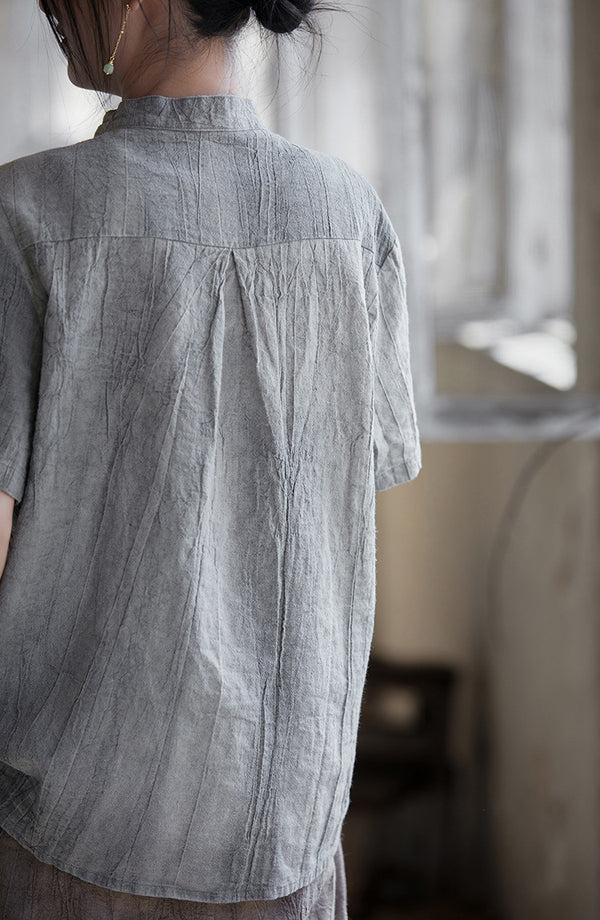 Vintage Washed Ramie Tee – Lightweight Short Sleeve Top with Artisan Dye Effect