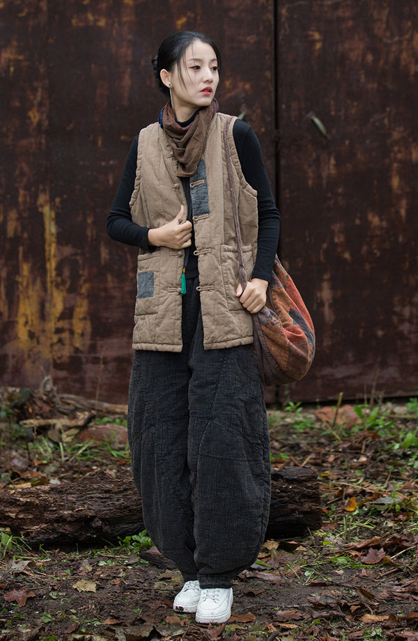 2024 Winter NEW! Casual Style Women Linen and Cotton Quilted Vest