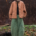 Winter NEW! Asian Casual Style Women Linen and Cotton Grid Quilted Coat