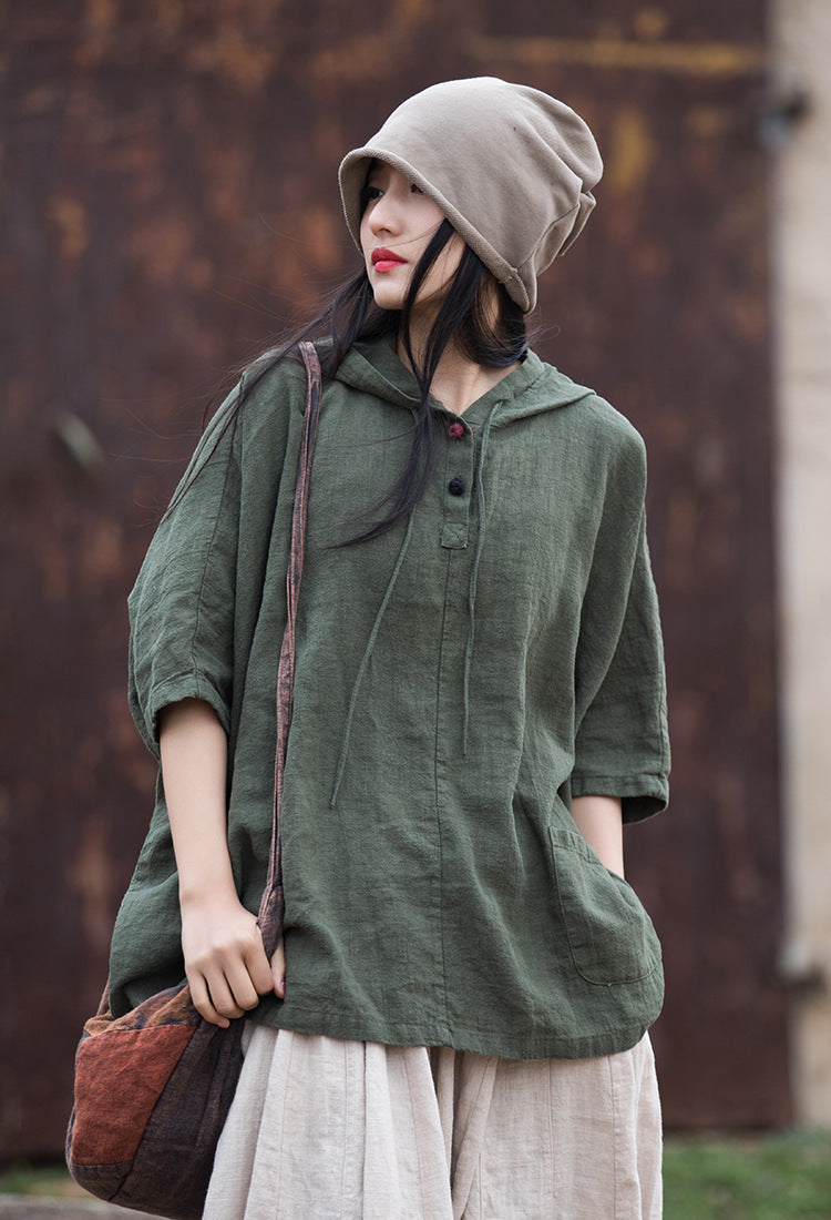 ZenBreeze Hooded Linen Tee – Sandwashed Ramie-Cotton Sun Shirt