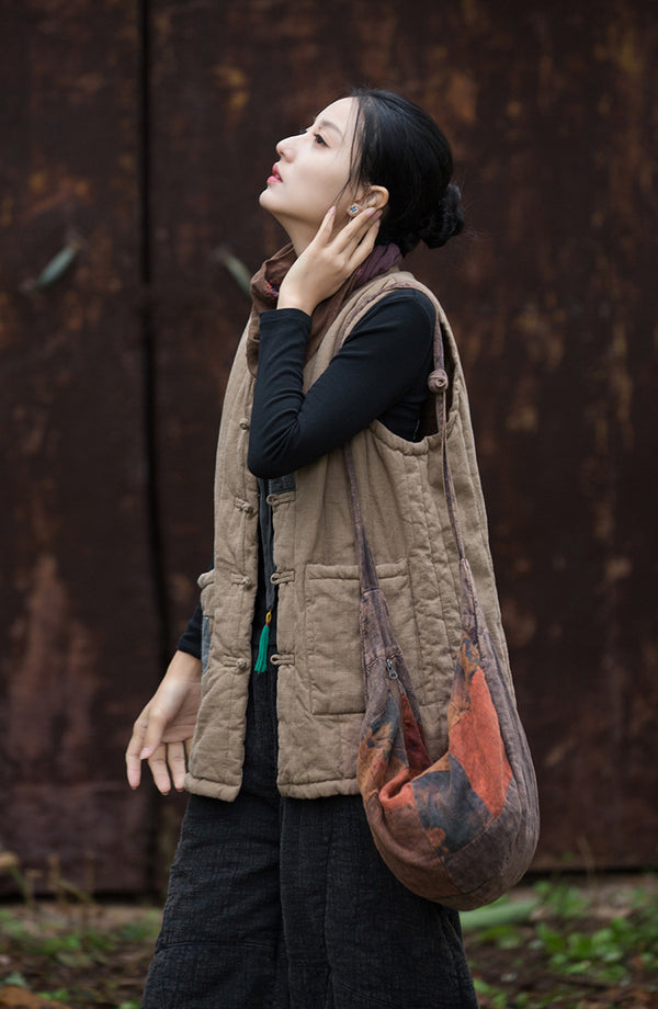2024 Winter NEW! Casual Style Women Linen and Cotton Quilted Vest
