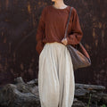 Vintage Washed Cotton Linen Oversized Long-Sleeve Tee