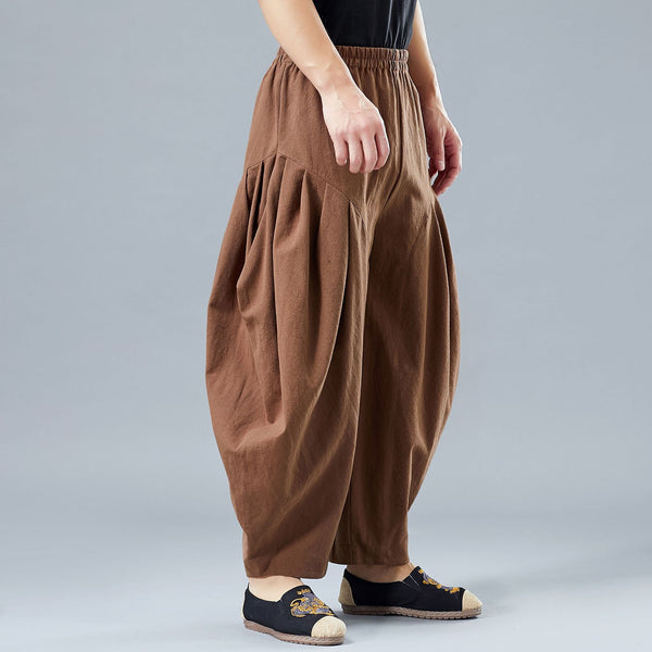 Men Casual Linen Lantern Cropped Pants | New Style Linen Crotch Dancing Men Pants