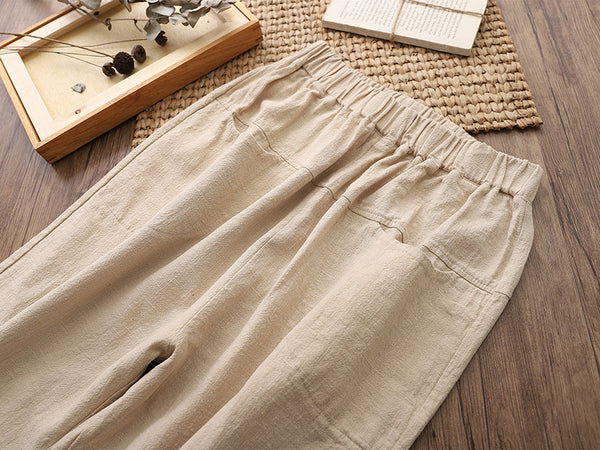 Women Linen and Cotton Casual Loose Cropped Pants