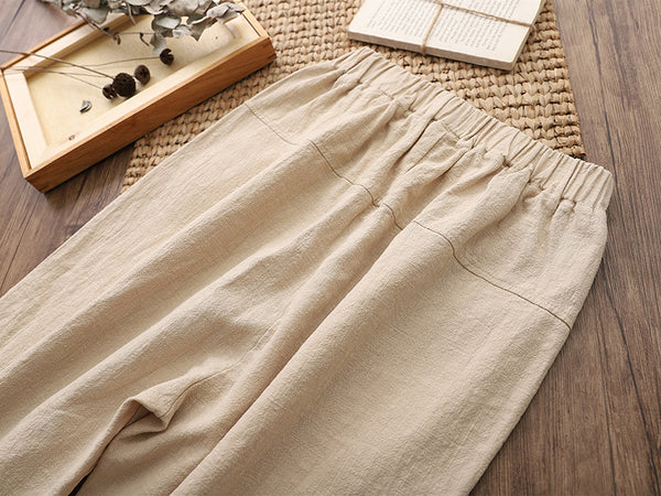 Women Linen and Cotton Casual Loose Cropped Pants