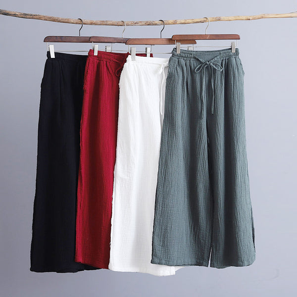 Women Linen and Cotton Wrinkle Yoga Lantern Palazzo Wide Leg Pants