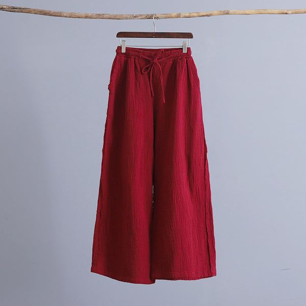 Women Linen and Cotton Wrinkle Yoga Lantern Palazzo Wide Leg Pants