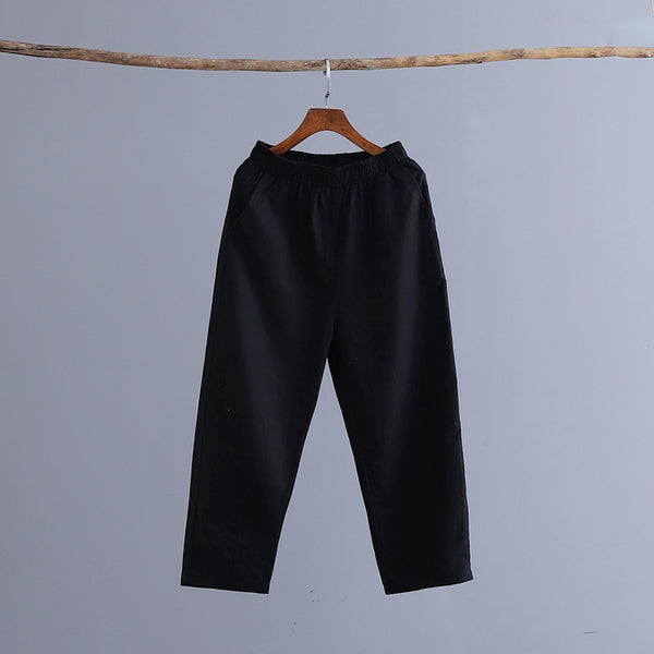 Women Linen and Cotton Casual Pure Color Cropped Peg-top Pants