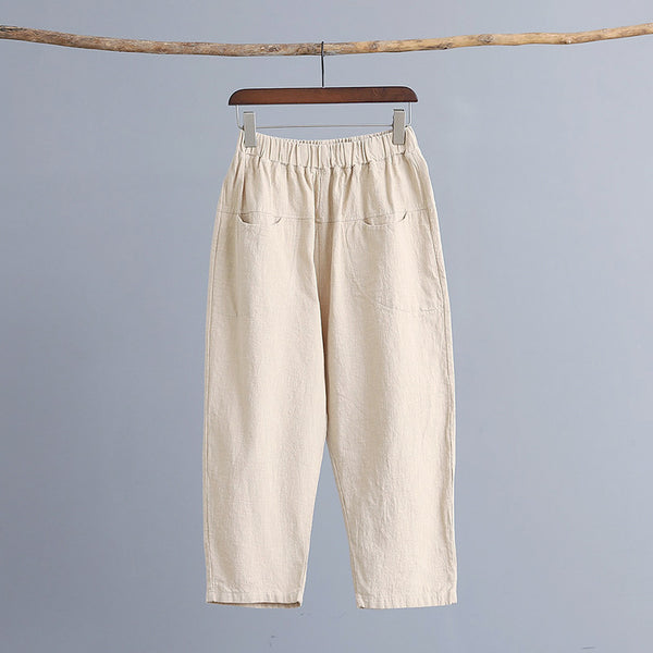 Women Linen and Cotton Casual Loose Cropped Pants