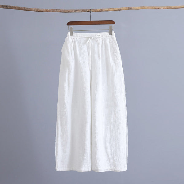 Women Linen and Cotton Wrinkle Yoga Lantern Palazzo Wide Leg Pants