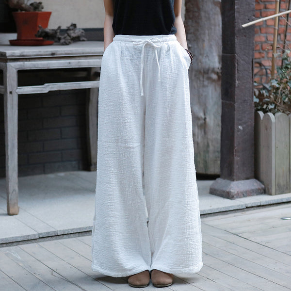 Women Linen and Cotton Wrinkle Yoga Lantern Palazzo Wide Leg Pants