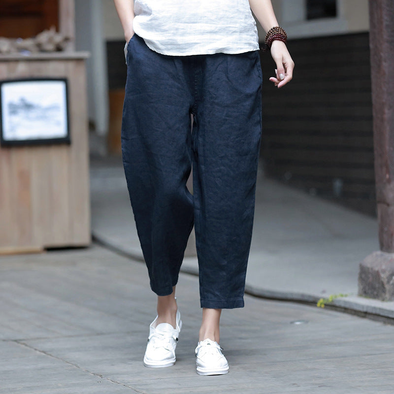 Summer NEW! Women Simple Causal Lantern Style Linen and Cotton Pegged Pants