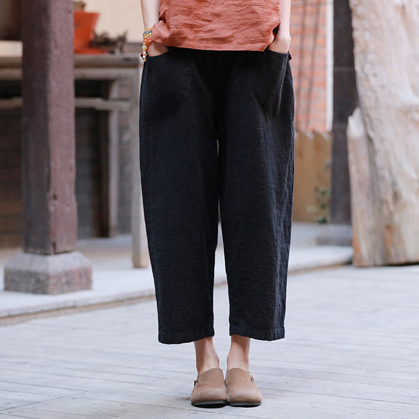 Women Linen and Cotton Casual Loose Cropped Pants