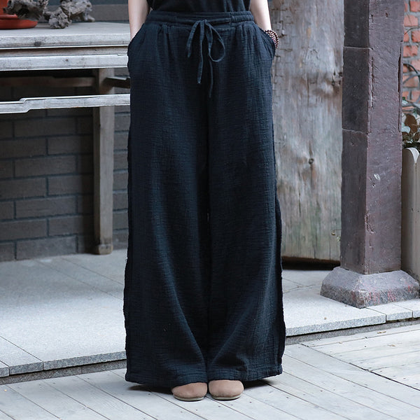 Women Linen and Cotton Wrinkle Yoga Lantern Palazzo Wide Leg Pants