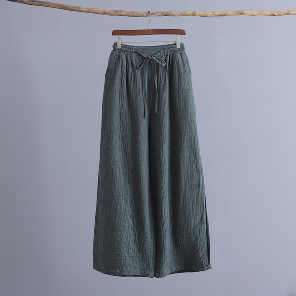 Women Linen and Cotton Wrinkle Yoga Lantern Palazzo Wide Leg Pants