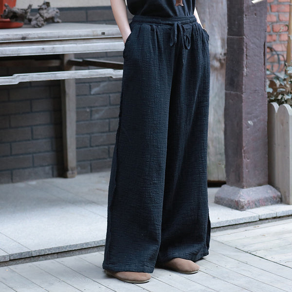 Women Linen and Cotton Wrinkle Yoga Lantern Palazzo Wide Leg Pants