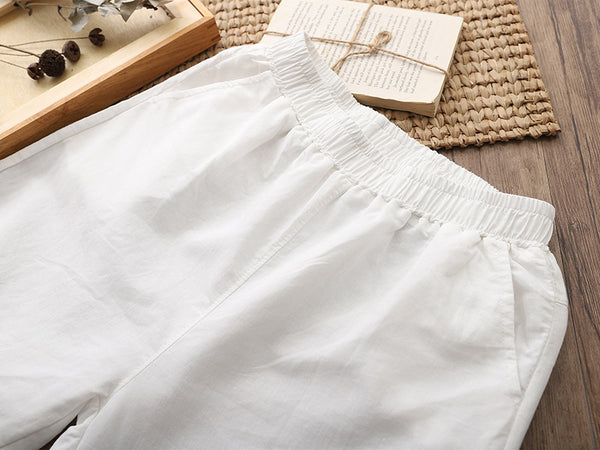 Women Linen and Cotton Casual Pure Color Cropped Peg-top Pants