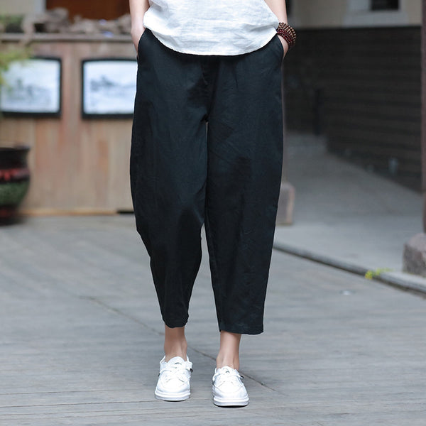 2022 Summer NEW! Women Simple Causal Lantern Style Linen and Cotton Pegged Pants