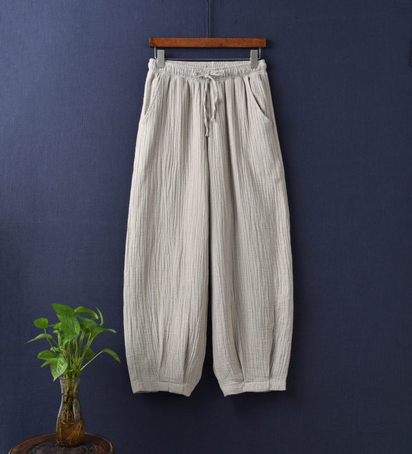 Women Linen and Cotton Retro Loose Style Women Ankle Length Trousers