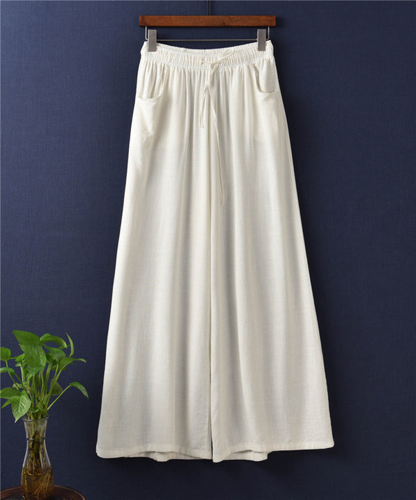Women Retro Style Linen and Cotton Sand Washed Wide Leg Opening Pants