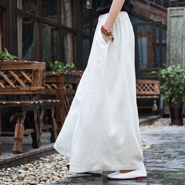 Women Linen and Cotton Sand Washed Yoga Style Wide Leg Opening Pants