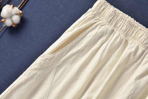 Women Water-washed Cotton and Linen Soft Lantern Leisure Pants
