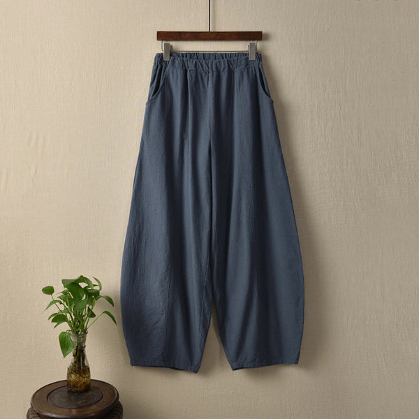 Women Retro Style Women Water-washed Linen and Cotton Lantern Pants