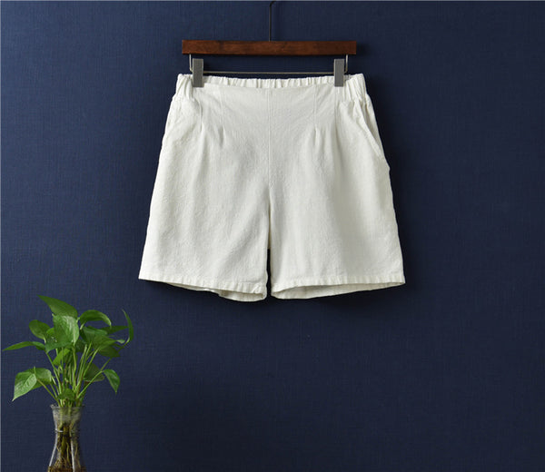 Women Simple Natural Ramie Linen Sand Washed Shorts