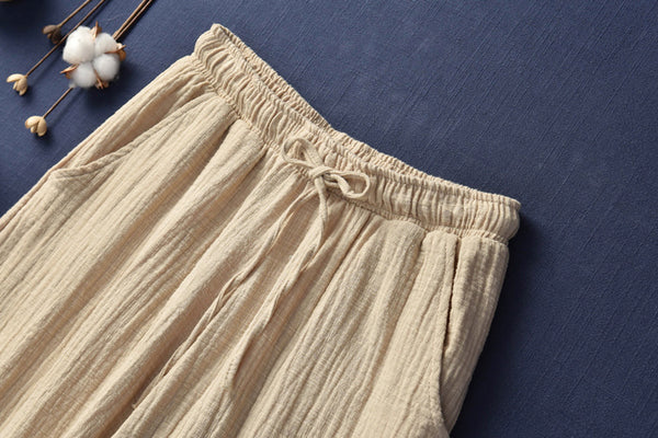 Women Linen and Cotton Retro Loose Style Women Ankle Length Trousers