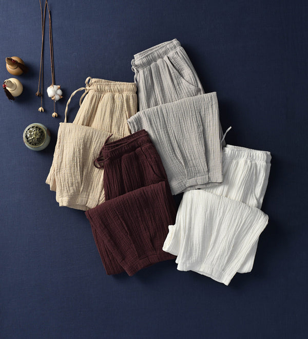 Women Linen and Cotton Retro Loose Style Women Ankle Length Trousers